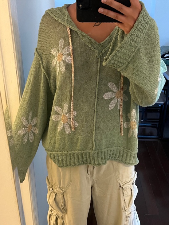 POL Sweaters - Green Daisy Oversized Knit Sweater